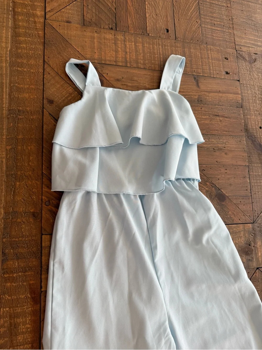 SHEIN Light Blue Ruffle Strap Romper Jumpsuit